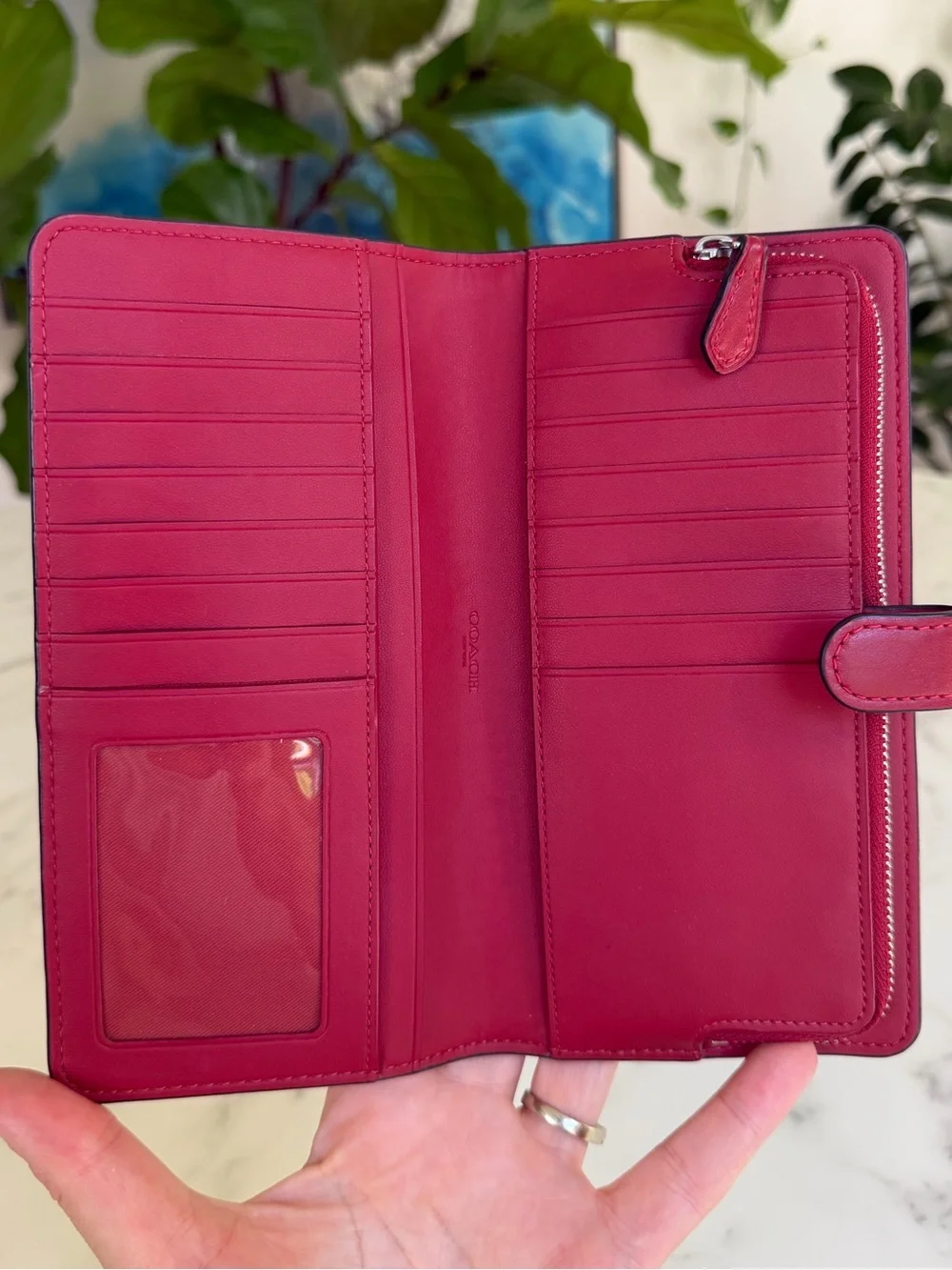Coach Essentials Slim Wallet CH823 Silver / Ruby Red Leather
